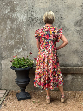 Sienna Tiered Floral Midi Dress | Flutter Sleeve Sun Dress - Annie Jack TX