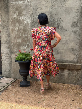 Sienna Tiered Floral Midi Dress | Flutter Sleeve Sun Dress - Annie Jack TX