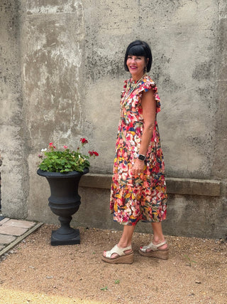 Sienna Tiered Floral Midi Dress | Flutter Sleeve Sun Dress - Annie Jack TX