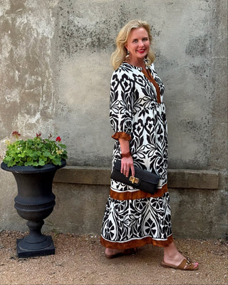 Bohemian Damask Tiered V-Neck Dress - Annie Jack TX
