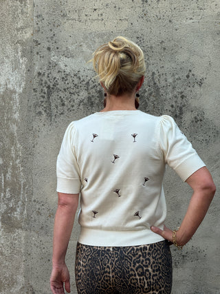 Short Sleeve with Martini Glass Print Sweater - Annie Jack TX