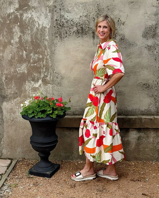 Vibrant Graphic Floral Tiered Dress - Annie Jack TX