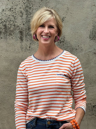 Sunset Stripe Blanket Stitch Summer Sweater - Annie Jack TX