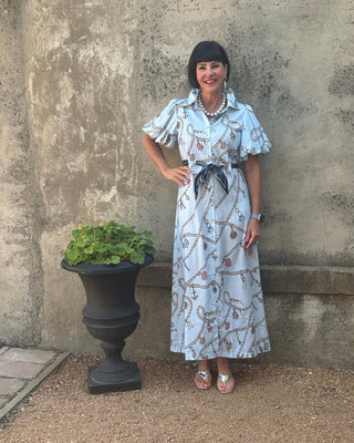 Seaside Breeze Nautical Shell Print Maxi Shirt Dress - Annie Jack TX