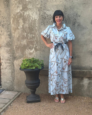 Seaside Breeze Nautical Shell Print Maxi Shirt Dress - Annie Jack TX