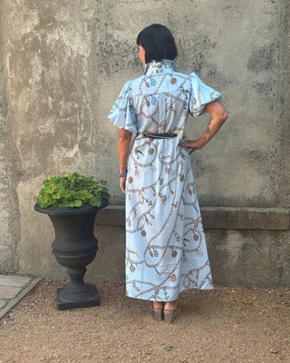Seaside Breeze Nautical Shell Print Maxi Shirt Dress - Annie Jack TX