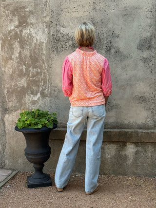 Sunset Floral Embroidered Ruffle Neck Top - Annie Jack TX