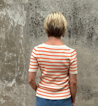 Sunny Orange & Cream Ribbed Short Sleeve Cardigan - Annie Jack TX