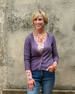 Purple Button Down Textured Top - Annie Jack TX