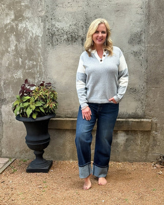 Henley Color Block Sweater - Annie Jack TX