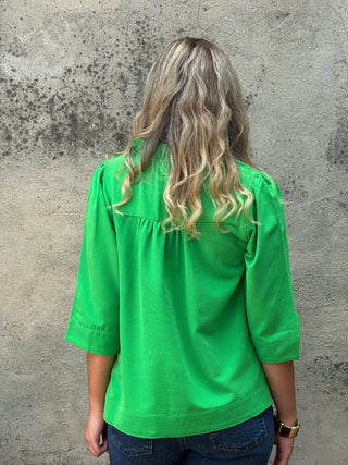 Ruffle Neck Crinkle Blouse in Multiple Colors - Annie Jack TX