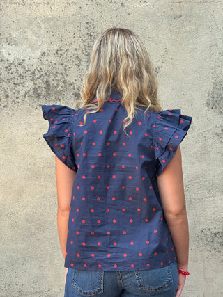 Polka Dot Scallop Trim Blouse - Annie Jack TX