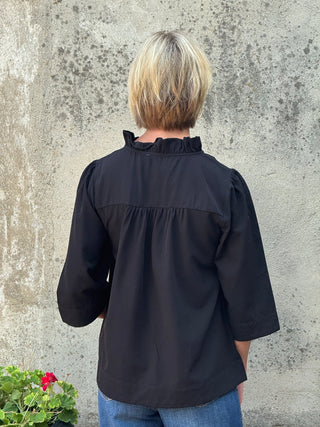 Ruffle Neck Crinkle Blouse in Multiple Colors - Annie Jack TX