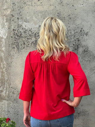 Ruffle Neck Crinkle Blouse in Multiple Colors - Annie Jack TX