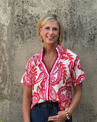 Vibrant Floral with Stripe Detail Blouse - Annie Jack TX