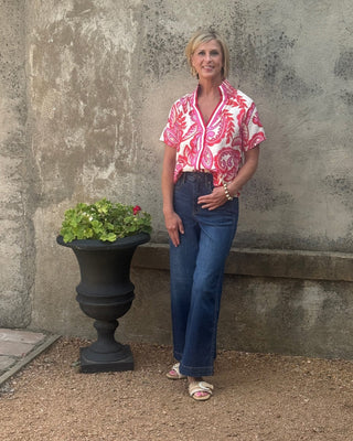 Vibrant Floral with Stripe Detail Blouse - Annie Jack TX