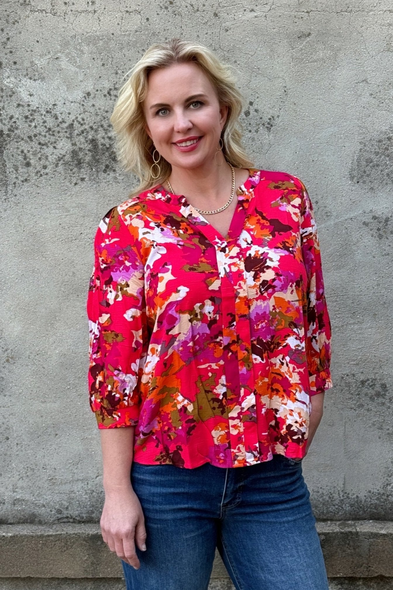 Floral V Neck Top - Annie Jack TX