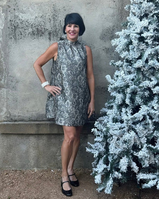 Jacquard Pattern High Neckline Dress - Annie Jack TX