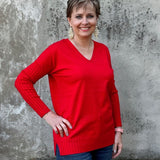 V Neck Ribbed Sleeve Sweater