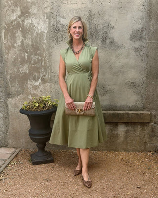 Moss Green Collared Midi Wrap Dress - Annie Jack TX