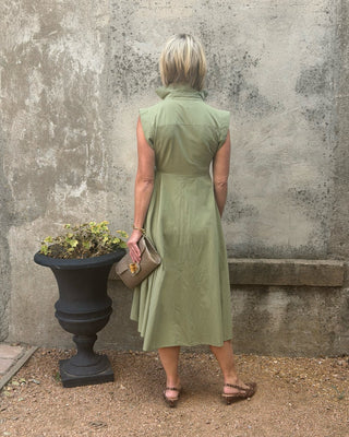 Moss Green Collared Midi Wrap Dress - Annie Jack TX