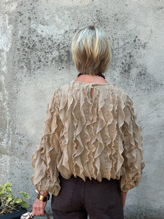 Round Neck Long Sleeve Textured Top - Annie Jack TX