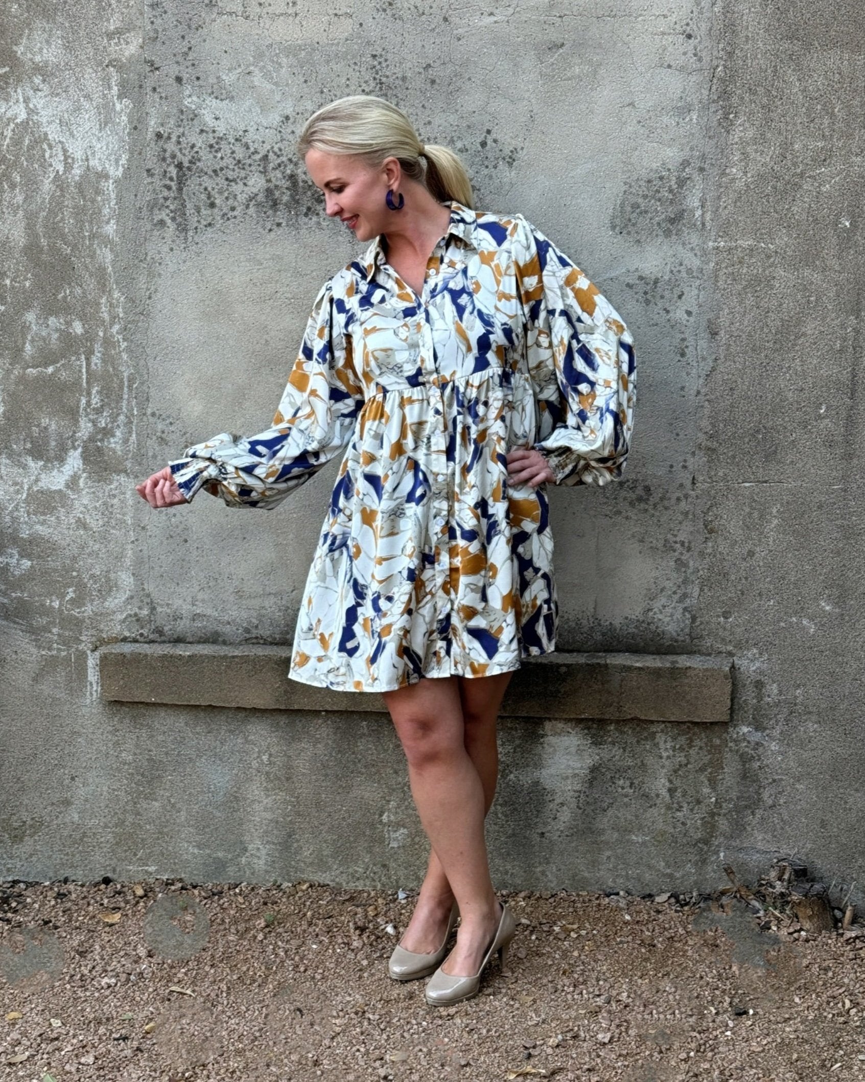 Navy Mix Pattern  Dress - Annie Jack TX