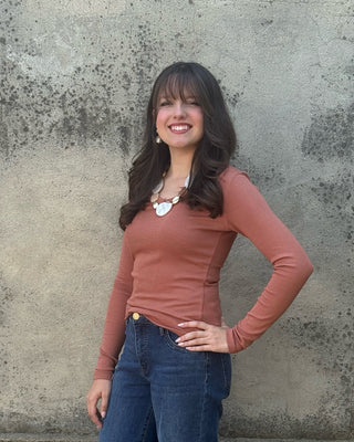 Long Sleeve V Neck Fitted Top - Annie Jack TX