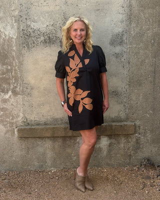 Classic Puff Sleeve Button Dress in Black - Annie Jack TX