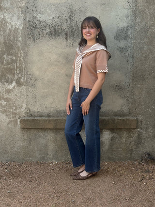 Knit Short Sleeve Top with Striped Sailor Hood - Annie Jack TX