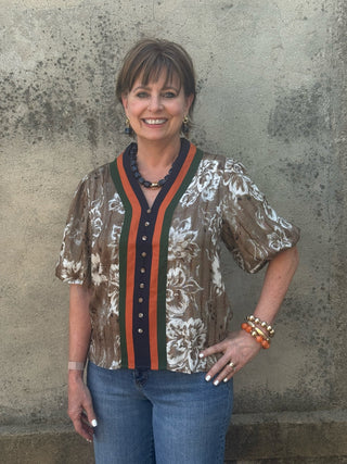 Floral Print with Stripe Detail Top - Annie Jack TX