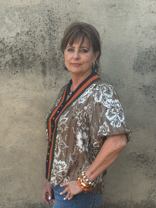 Floral Print with Stripe Detail Top - Annie Jack TX