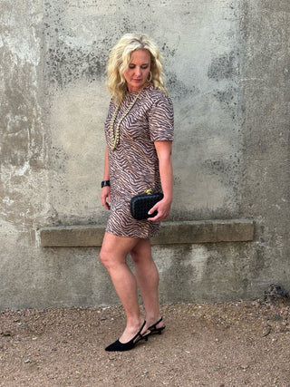 Zebra Print Faux Suede Shift Dress - Annie Jack TX