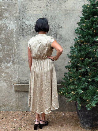 Champagne Gold Crinkle Midi Dress - Party & Event Ready - Annie Jack TX