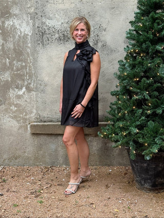 High Neck Sleeveless Cocktail Dress With Ruffle - Annie Jack TX