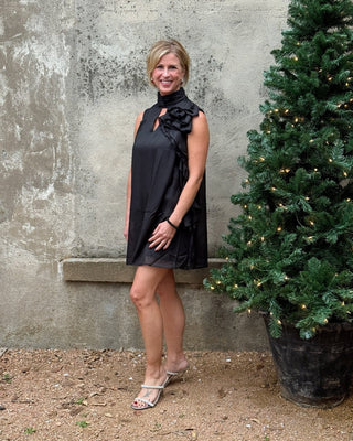 High Neck Sleeveless Cocktail Dress With Ruffle - Annie Jack TX