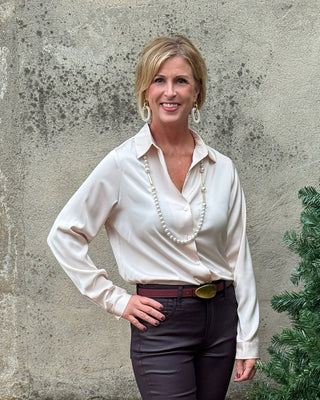 Collared Champagne Button Down Top - Annie Jack TX