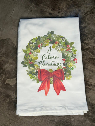Celina Holly Berry Wreath Tea Towel - Annie Jack TX