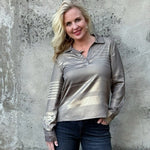 Metallic Top Collared V Neck - Annie Jack TX