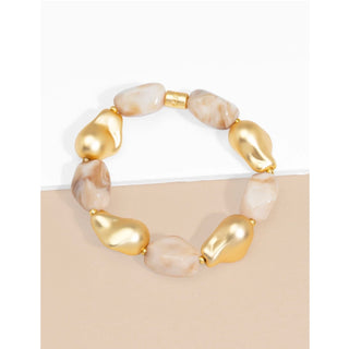 creme and gold bead stretch bracelet