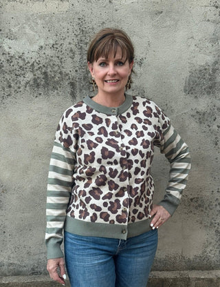 Leopard Striped Sleeve Cardigan - Annie Jack TX