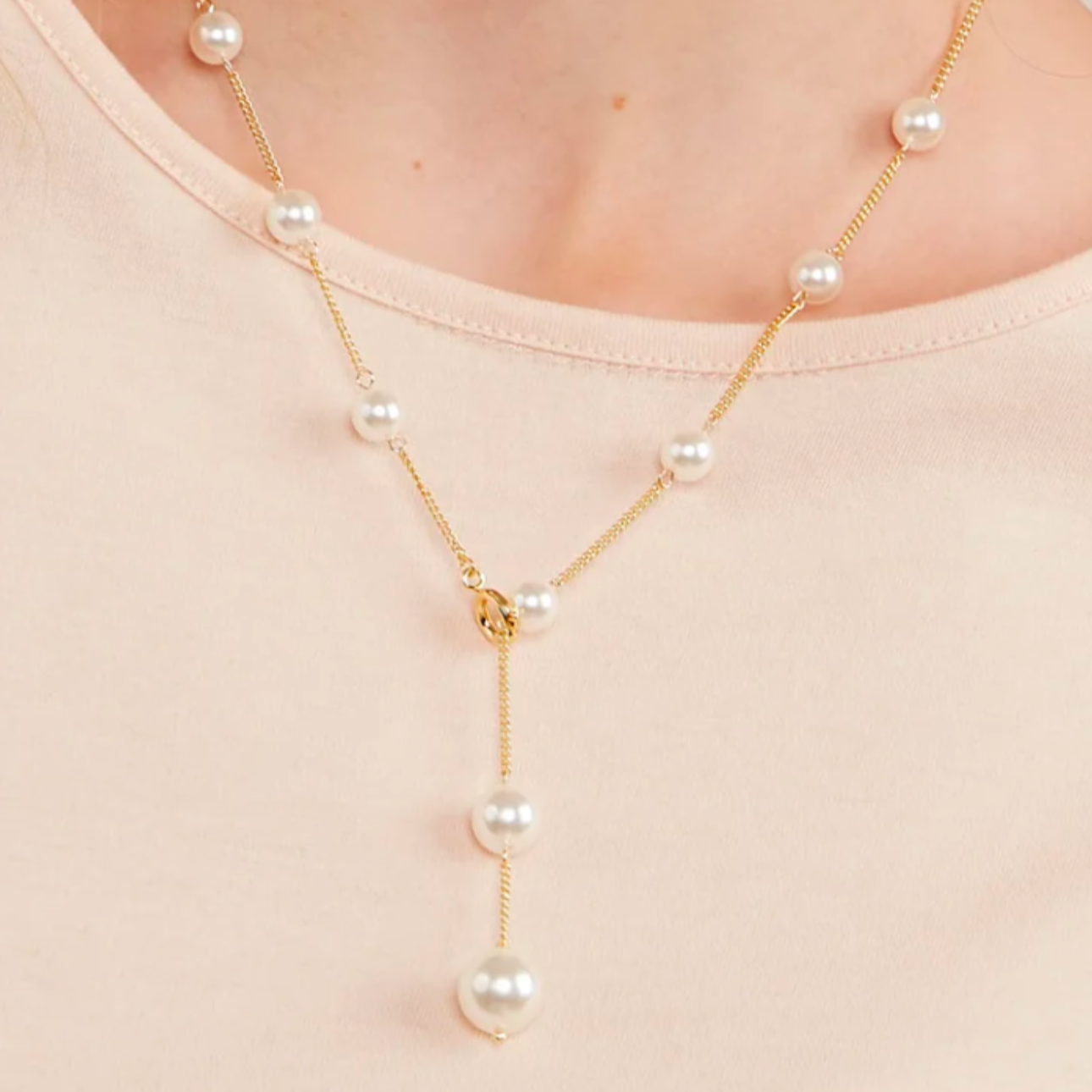 2 in 1 Pearl Lariat Collar Necklace - Annie Jack TX