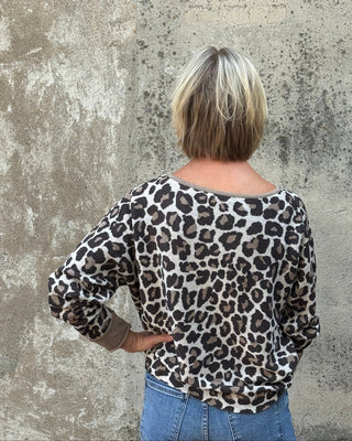 Leopard Print Boat Neck Sweater - Annie Jack TX