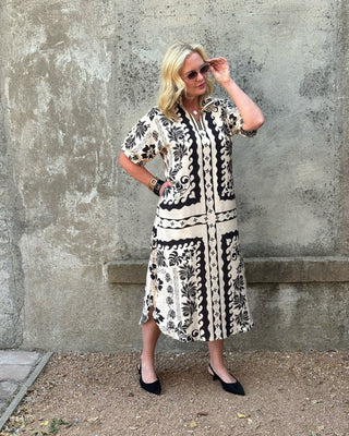 Short Sleeve Leaf Print Dress - Annie Jack TX