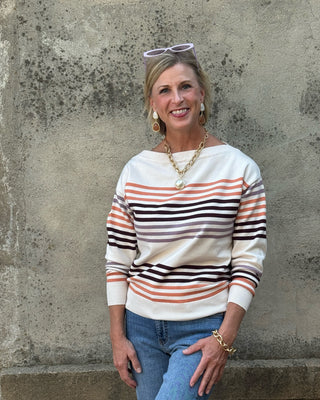 Harvest Striped Boat Neck Pullover Sweater