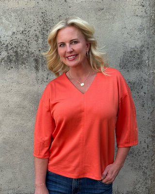 Soft V Neck 3/4 Sleeve Top - Annie Jack TX