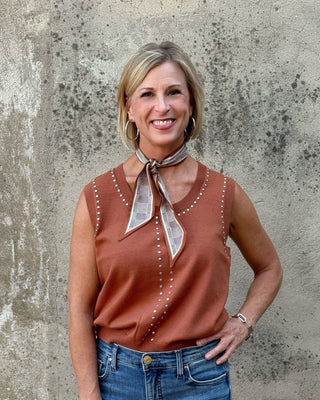Copper Studded Scoop Neck Sweater Vest - Annie Jack TX
