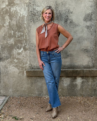 Copper Studded Scoop Neck Sweater Vest - Annie Jack TX