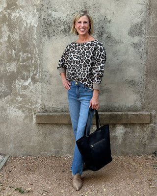 Leopard Print Boat Neck Sweater - Annie Jack TX