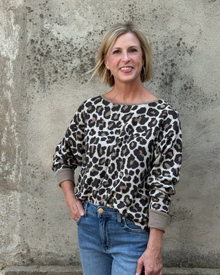 Leopard Print Boat Neck Sweater - Annie Jack TX